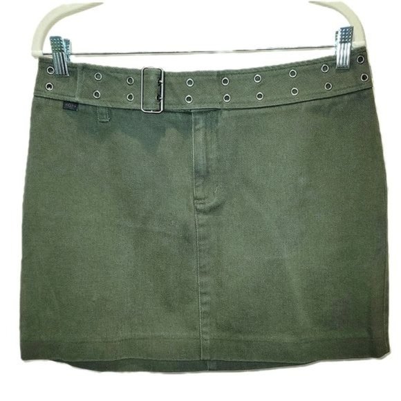 Ralph Lauren Dresses & Skirts - Vintage Ralph by Ralph Lauren Mini Skirt Army Green Cotton Denim Moto Size 12